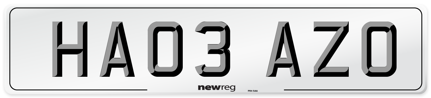 HA03 AZO Number Plate from New Reg
